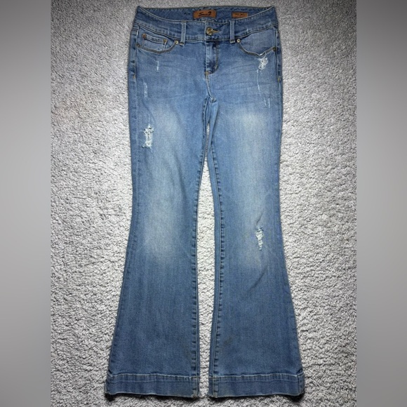 Seven7 Jeans Womens 29 Sexy Flare Distressed Bell Bottoms Stretch Regular BOHO - Picture 1 of 7